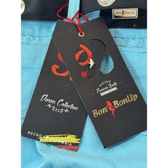 BonBonUp Butt Lifter Jeans Womens 8 Turquoise Black Belt Stretch 2024 Columbia - Picture 15 of 16